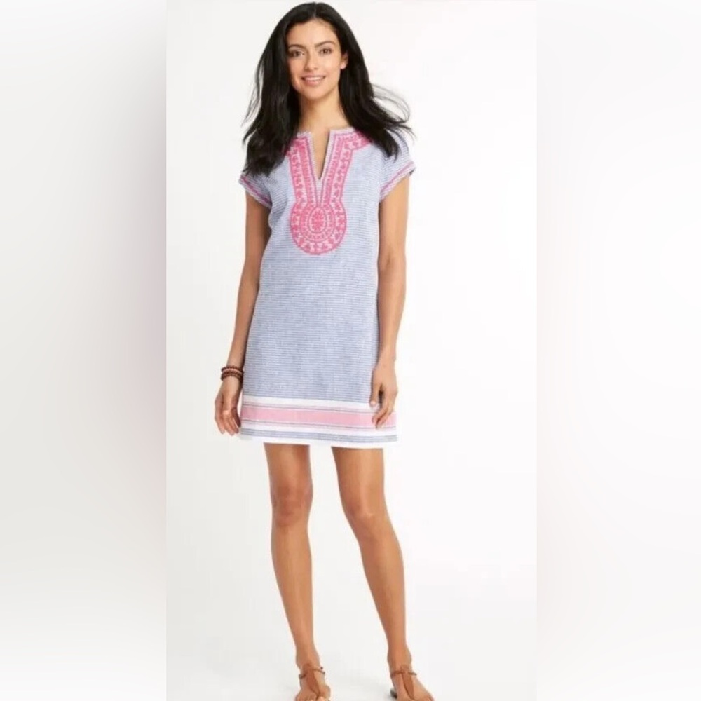 🐳Vineyard Vines🐳 embroidered Tunic Striped Pink and Blue Women's Dress